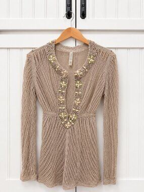 Victoria’s Secret Beaded Crochet Knit Cover Up Beige Size Medium